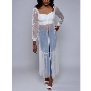 NEW Cream Long Sleeve Mesh Crop Top